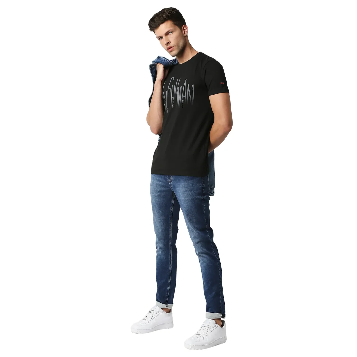 Black Slim Straight Fit Men's Short Sleeves T-Shirt by Being Human Clothing - Image 5