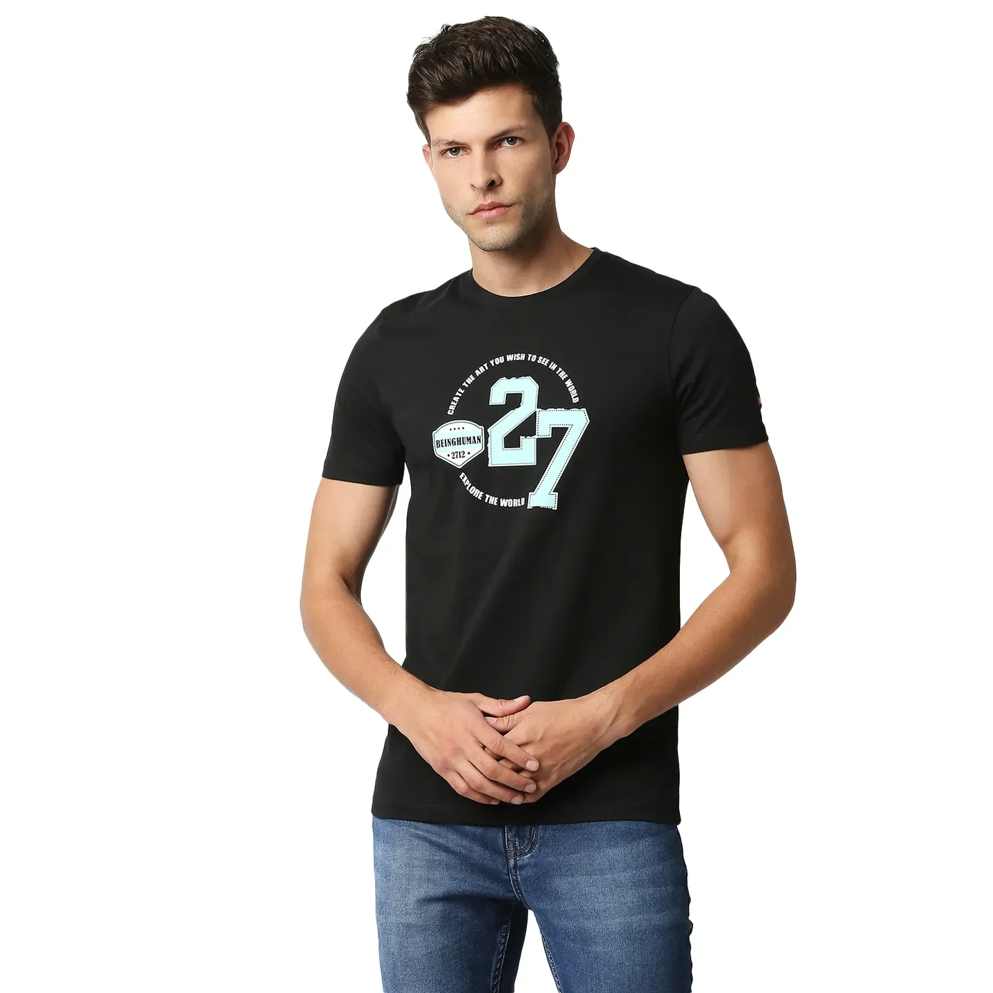 Black Regular Fit Men's Short Sleeves T-Shirt by Being Human Clothing