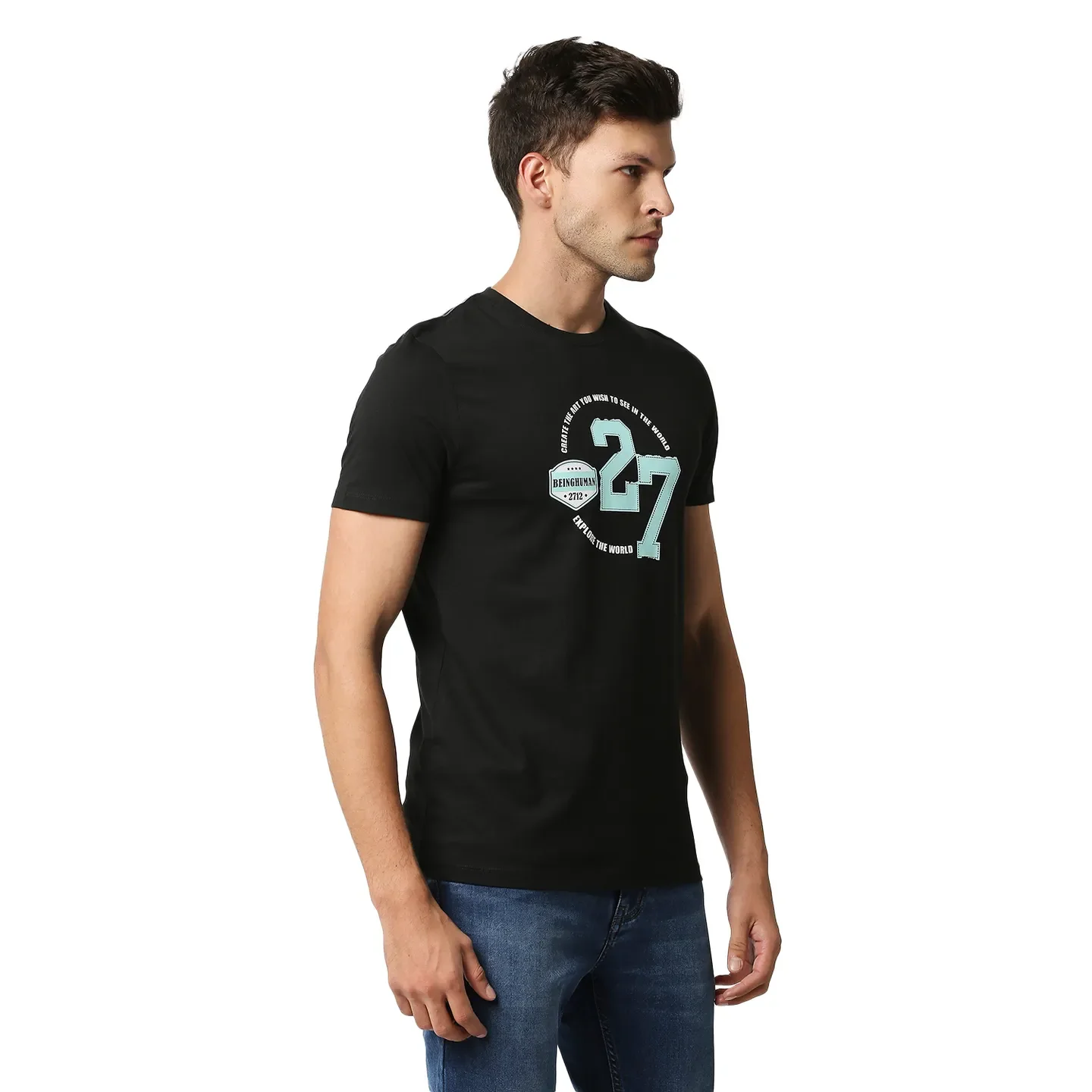 Black Regular Fit Men's Short Sleeves T-Shirt by Being Human Clothing - Image 3