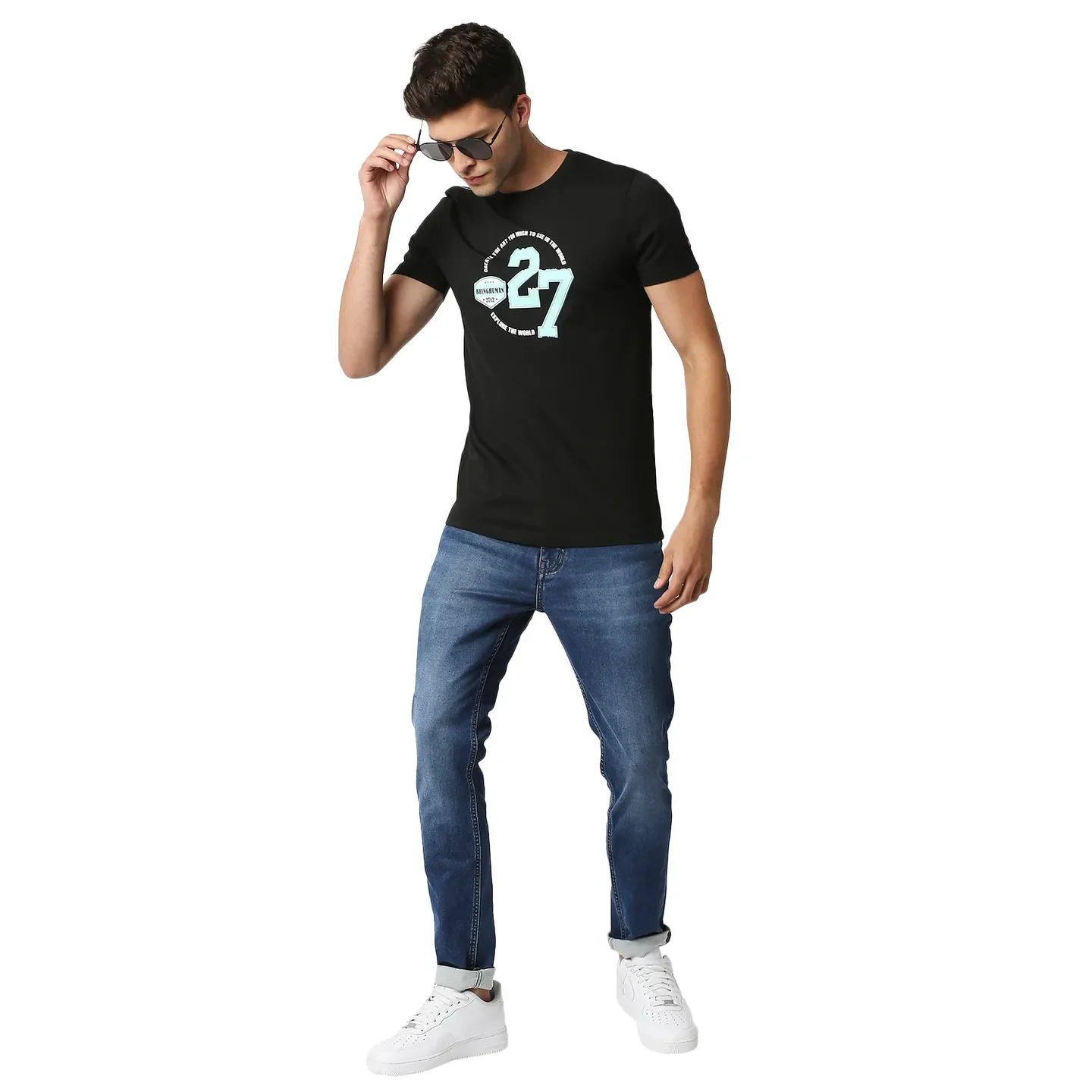 Black Regular Fit Men's Short Sleeves T-Shirt by Being Human Clothing - Image 6