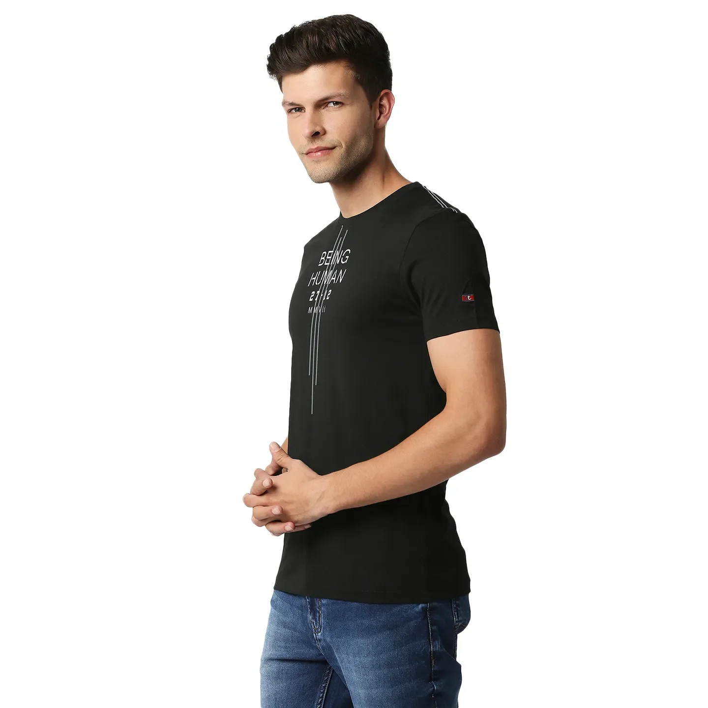 Black Regular Fit Men's Short Sleeves T-Shirt by Being Human Clothing - Image 2