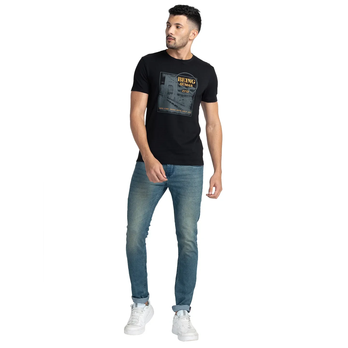 Black Regular Fit Men's Short Sleeves T-Shirt by Being Human Clothing - Image 2