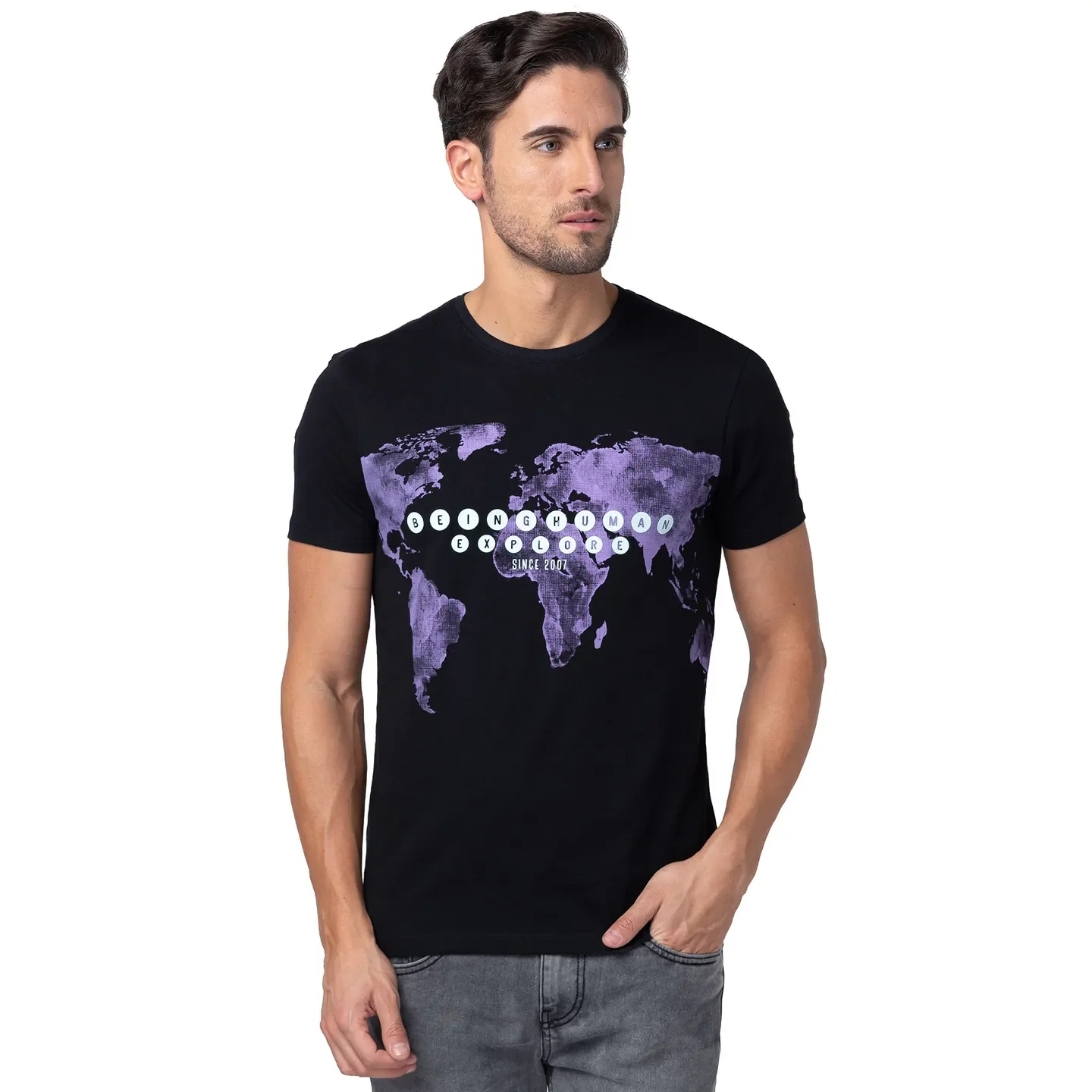 Black Regular Fit Men's Short Sleeves T-Shirt by Being Human Clothing