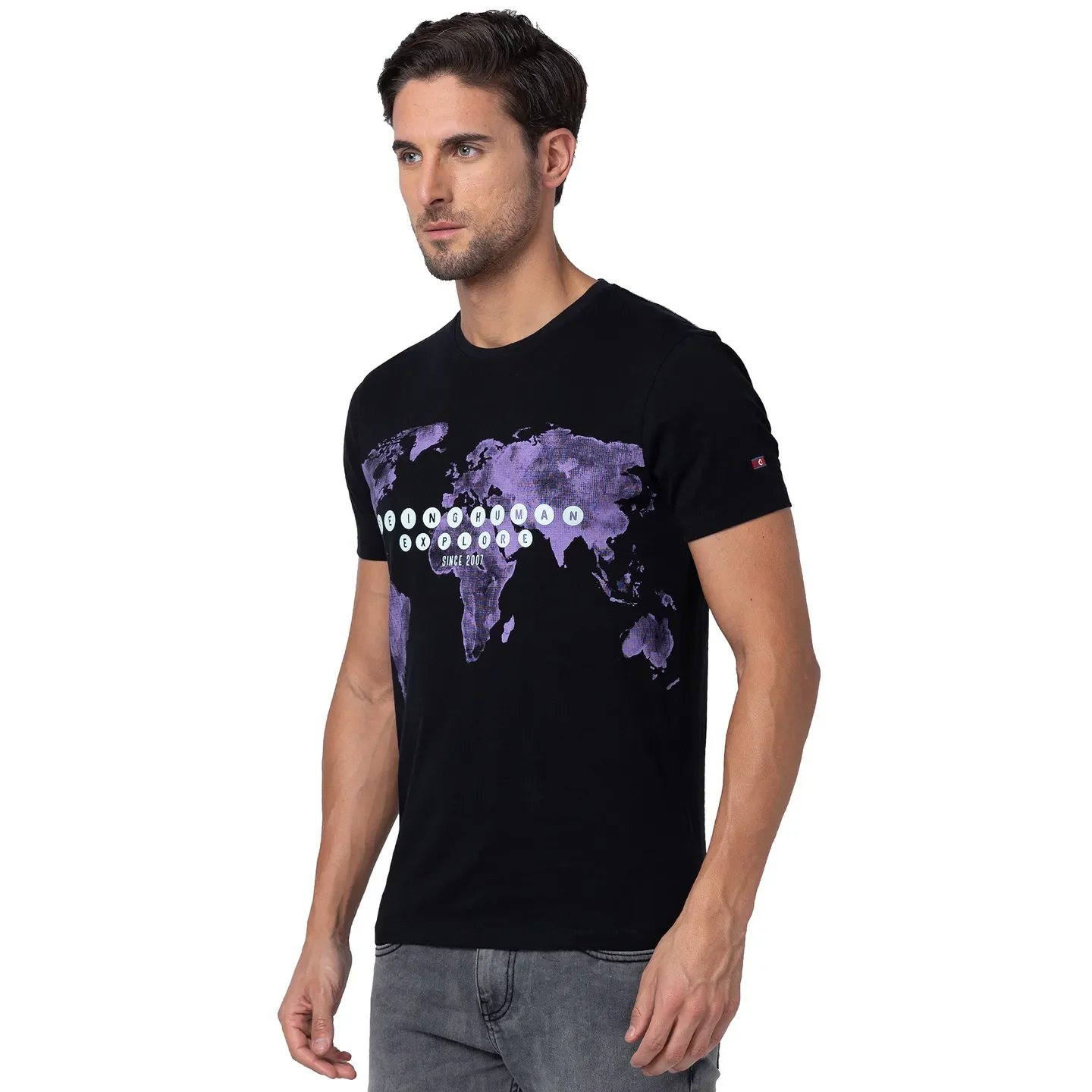 Black Regular Fit Men's Short Sleeves T-Shirt by Being Human Clothing - Image 4