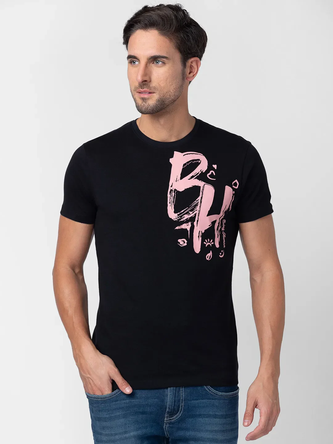 Black Regular Fit Men's Short Sleeves T-Shirt by Being Human Clothing