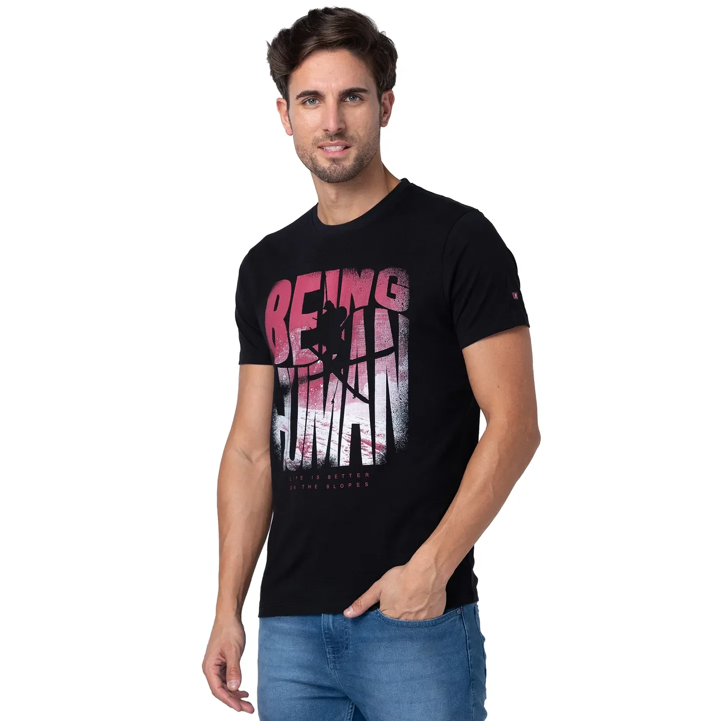 Black Regular Fit Men's Short Sleeves T-Shirt by Being Human Clothing - Image 4