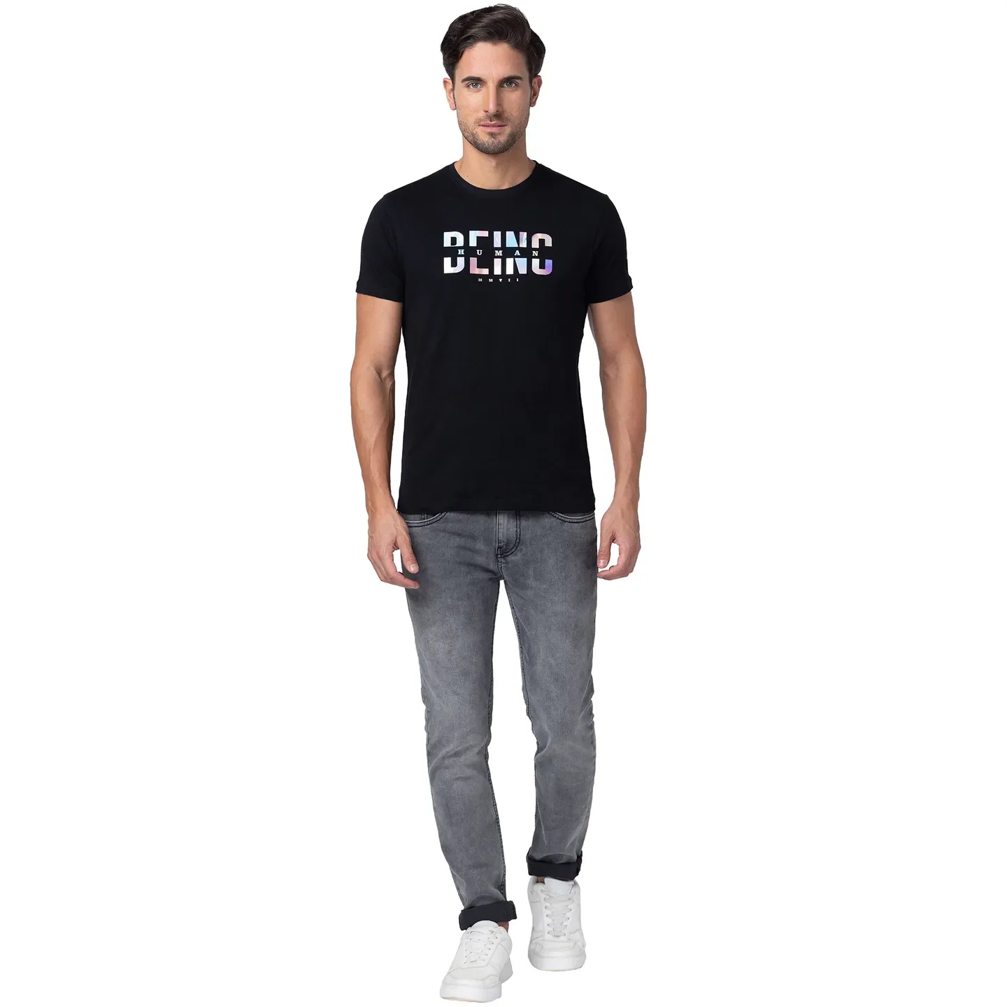 Black Regular Fit Men's Short Sleeves T-Shirt by Being Human Clothing - Image 2