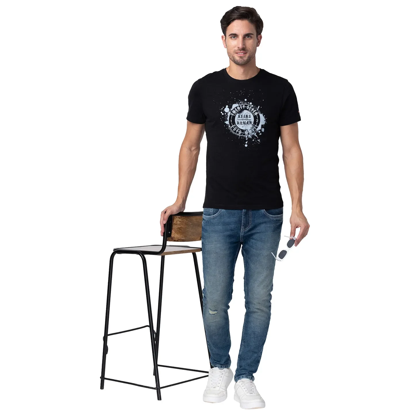 Black Regular Fit Men's Short Sleeves T-Shirt by Being Human Clothing - Image 6