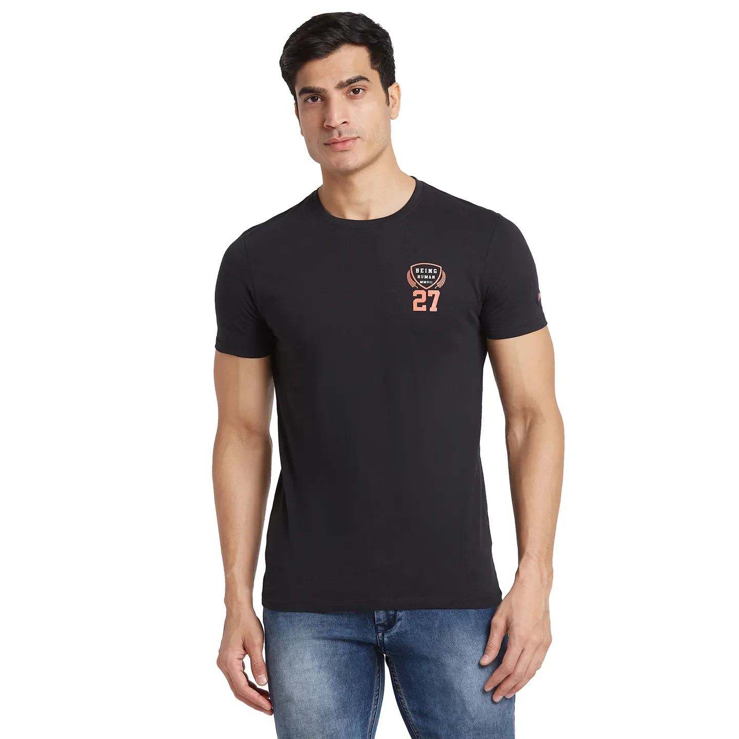 Black Regular Fit Men's Short Sleeves T-Shirt by Being Human Clothing
