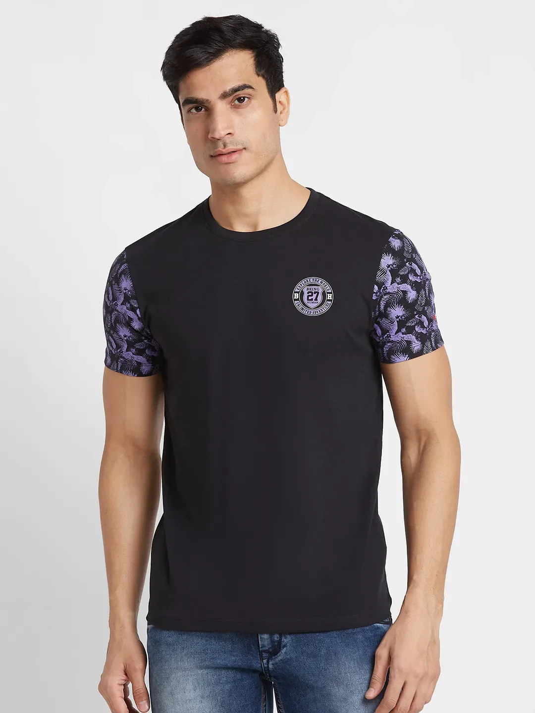 Black Regular Fit Men's Short Sleeves T-Shirt by Being Human Clothing