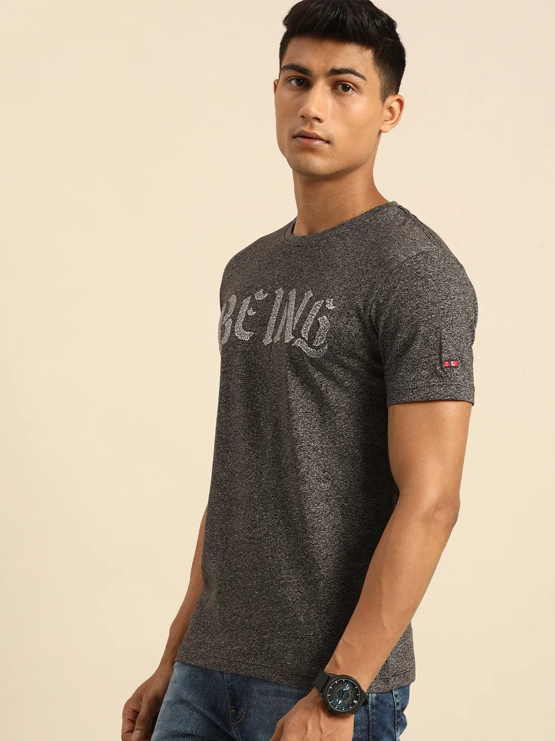 Black Regular Fit Men's Short Sleeves T-Shirt by Being Human Clothing - Image 2