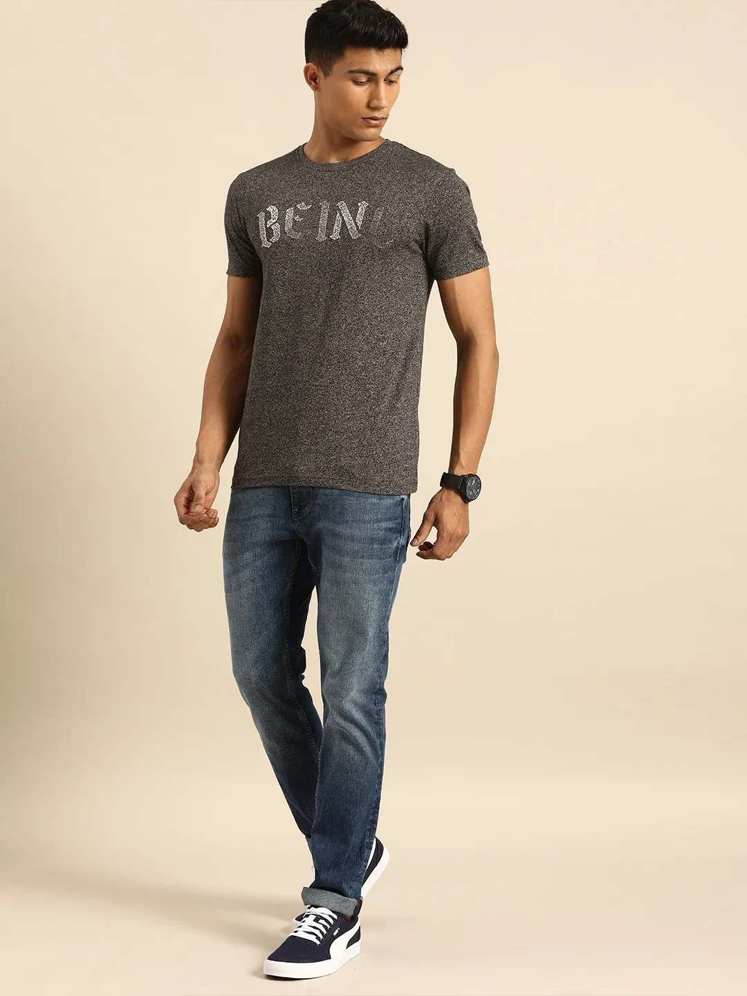 Black Regular Fit Men's Short Sleeves T-Shirt by Being Human Clothing - Image 5