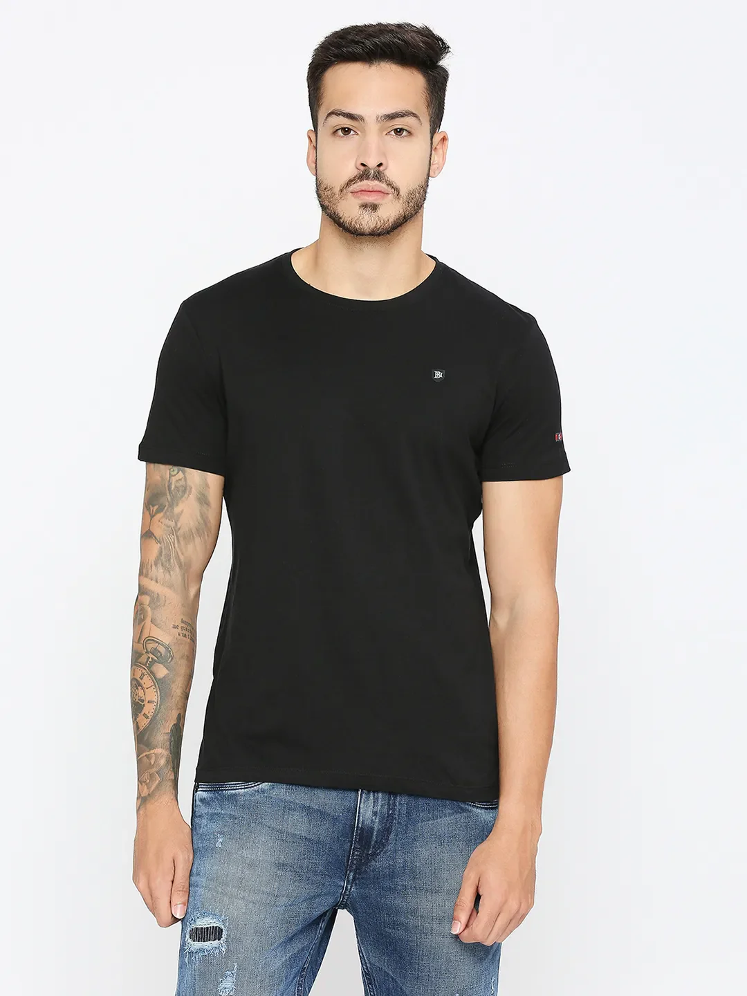 Black Regular Fit Round Neck Men's T-Shirt by Being Human Clothing - Image 11