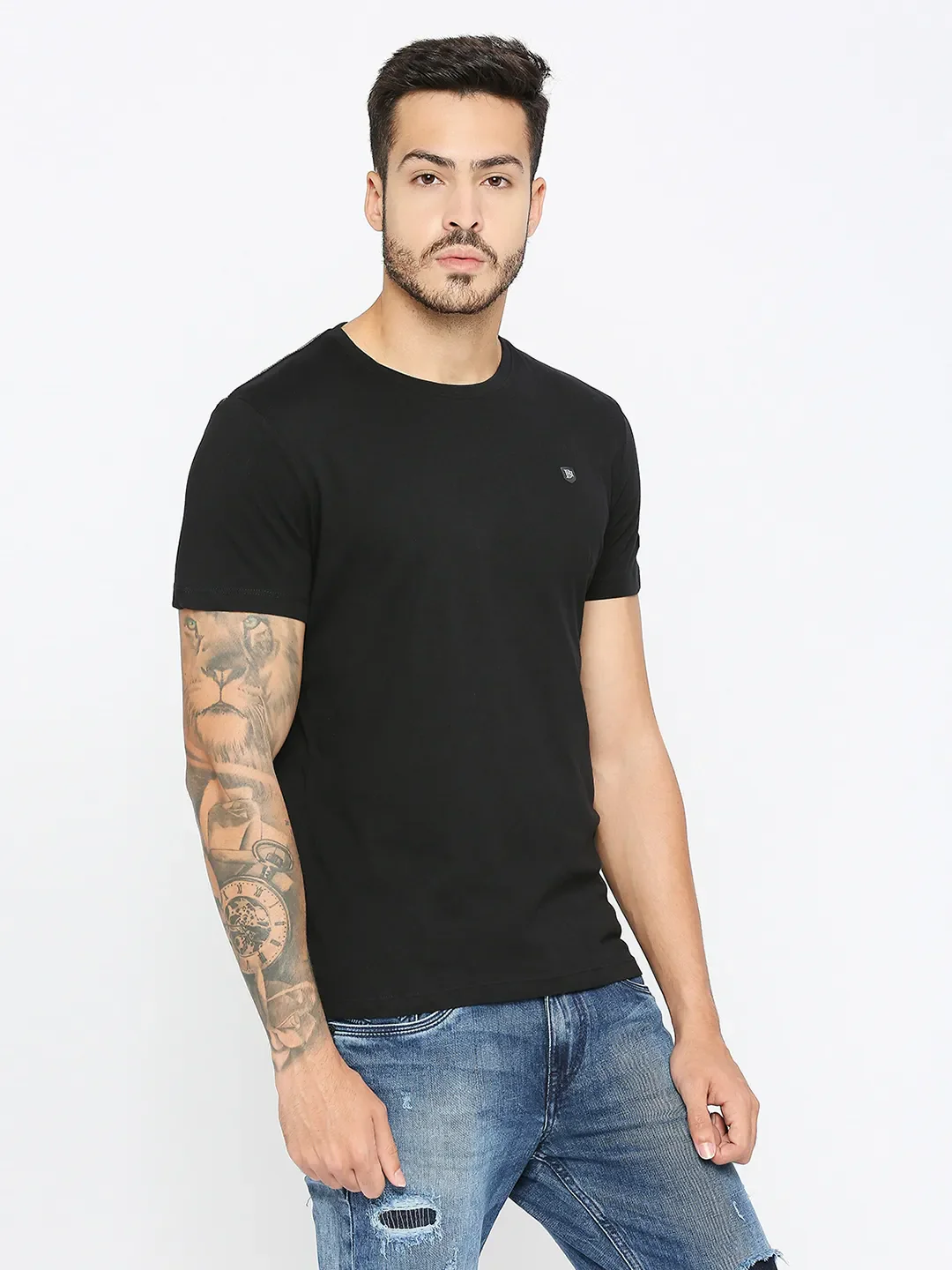 Black Regular Fit Round Neck Men's T-Shirt by Being Human Clothing - Image 3