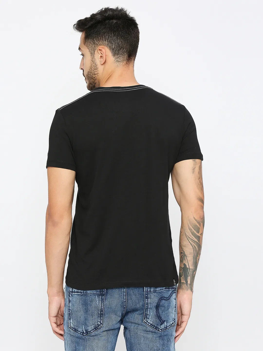 Black Regular Fit Round Neck Men's T-Shirt by Being Human Clothing - Image 8