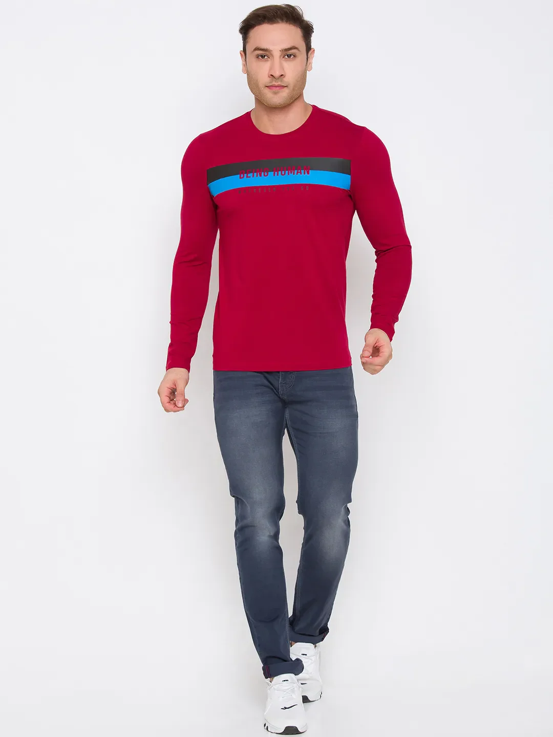 Blue Regular Fit Men's Long Sleeves T-Shirt by Being Human Clothing - Image 4