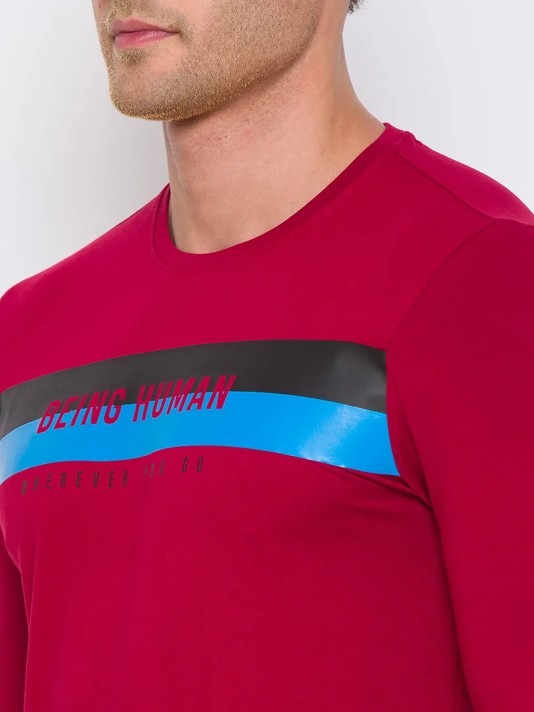 Blue Regular Fit Men's Long Sleeves T-Shirt by Being Human Clothing - Image 5