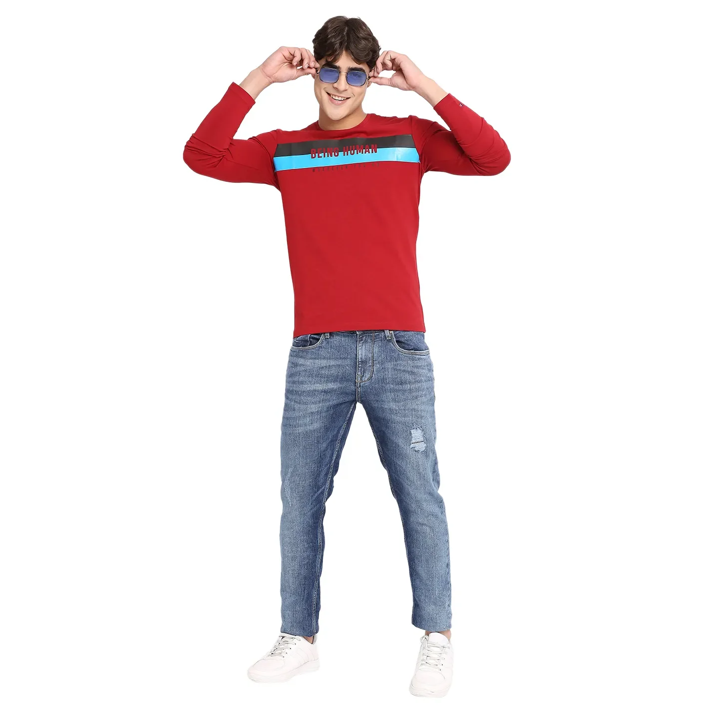 Blue Regular Fit Men's Long Sleeves T-Shirt by Being Human Clothing - Image 6
