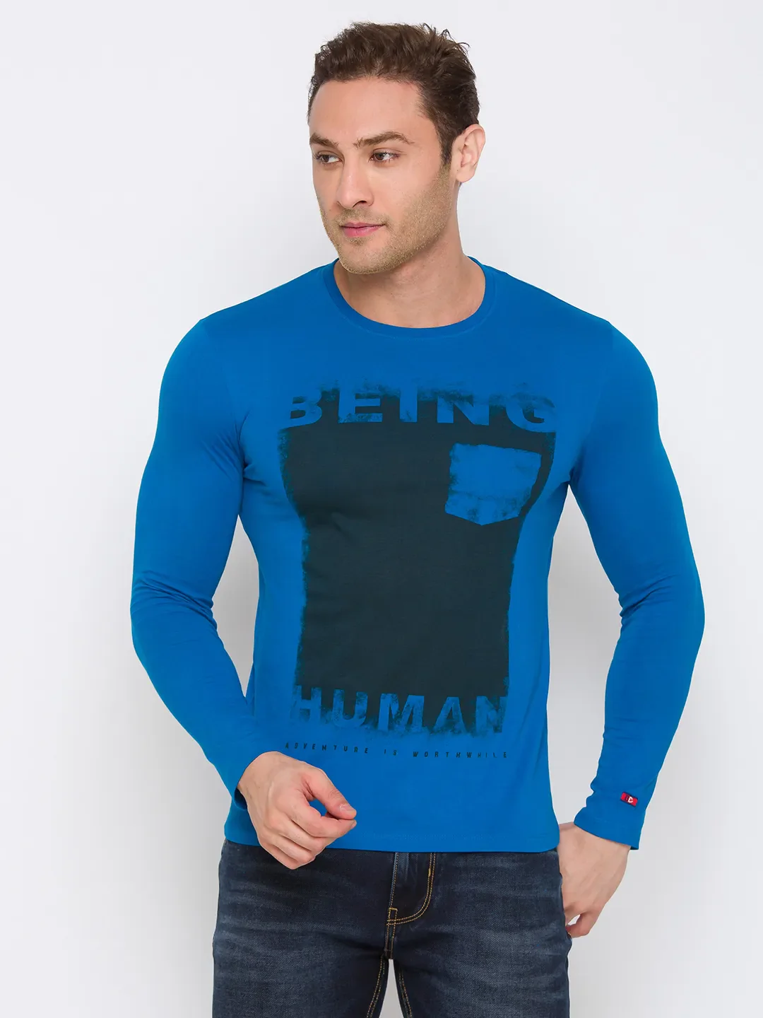 Blue Regular Fit Men's Long Sleeves T-Shirt by Being Human Clothing - Image 2