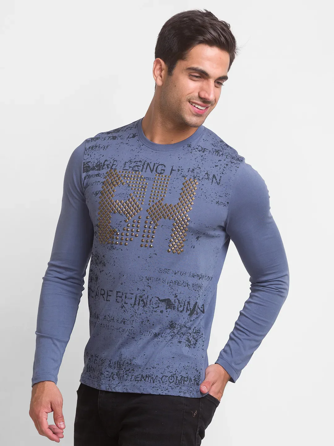 Blue Regular Fit Men's Long Sleeves T-Shirt by Being Human Clothing - Image 2