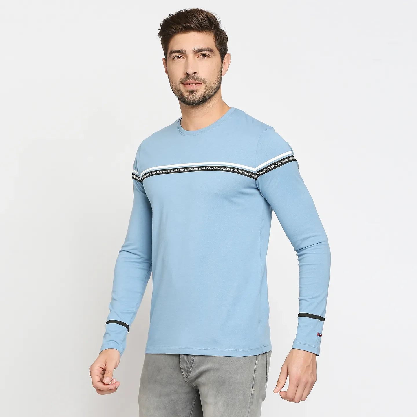 Blue Regular Fit Men's Long Sleeves T-Shirt by Being Human Clothing - Image 2