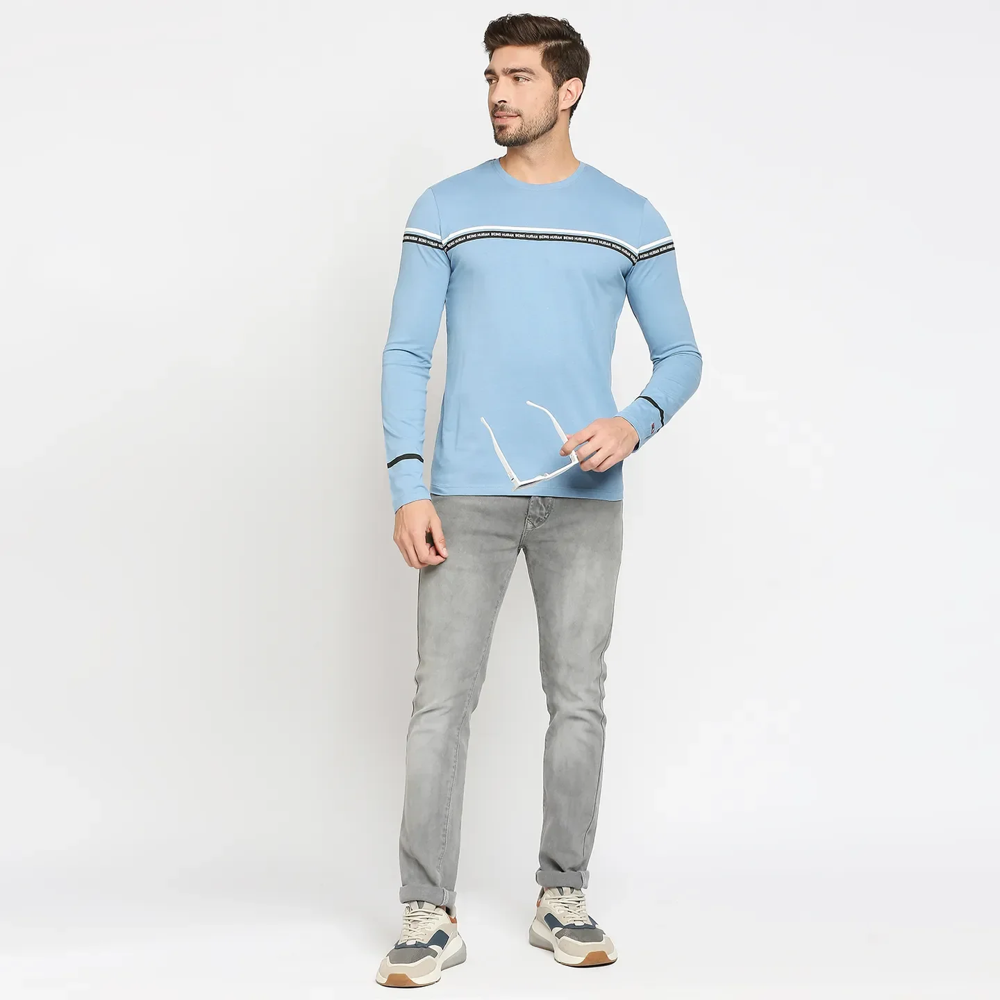 Blue Regular Fit Men's Long Sleeves T-Shirt by Being Human Clothing - Image 6
