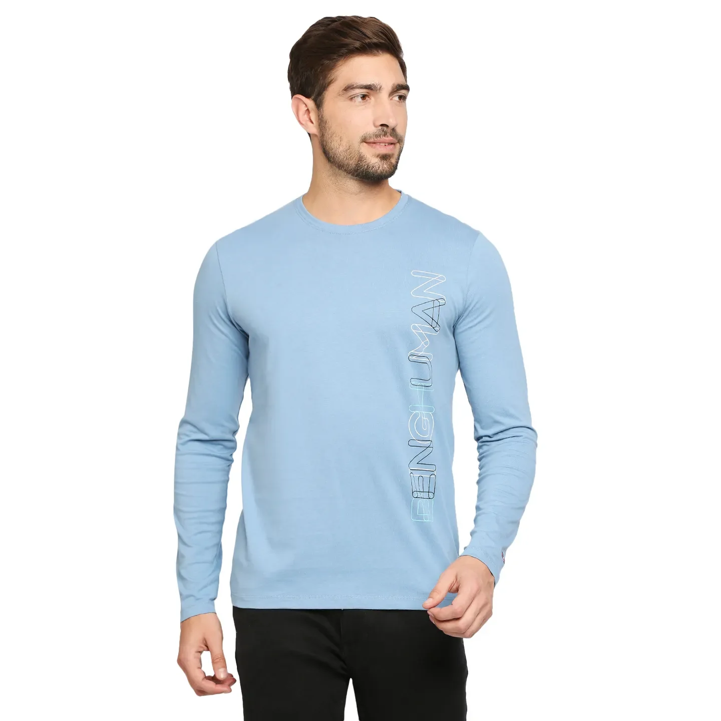 Blue Regular Fit Men's Long Sleeves T-Shirt by Being Human Clothing