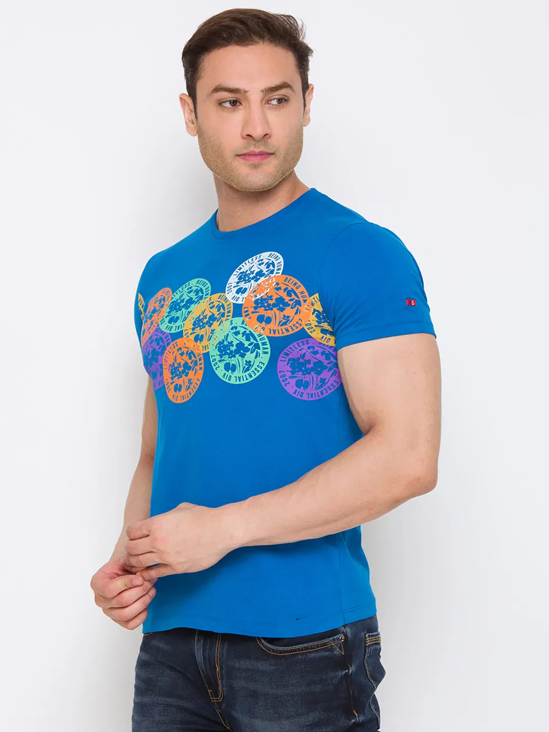 Blue Regular Fit Round Neck Men's T-Shirt by Being Human Clothing - Image 2