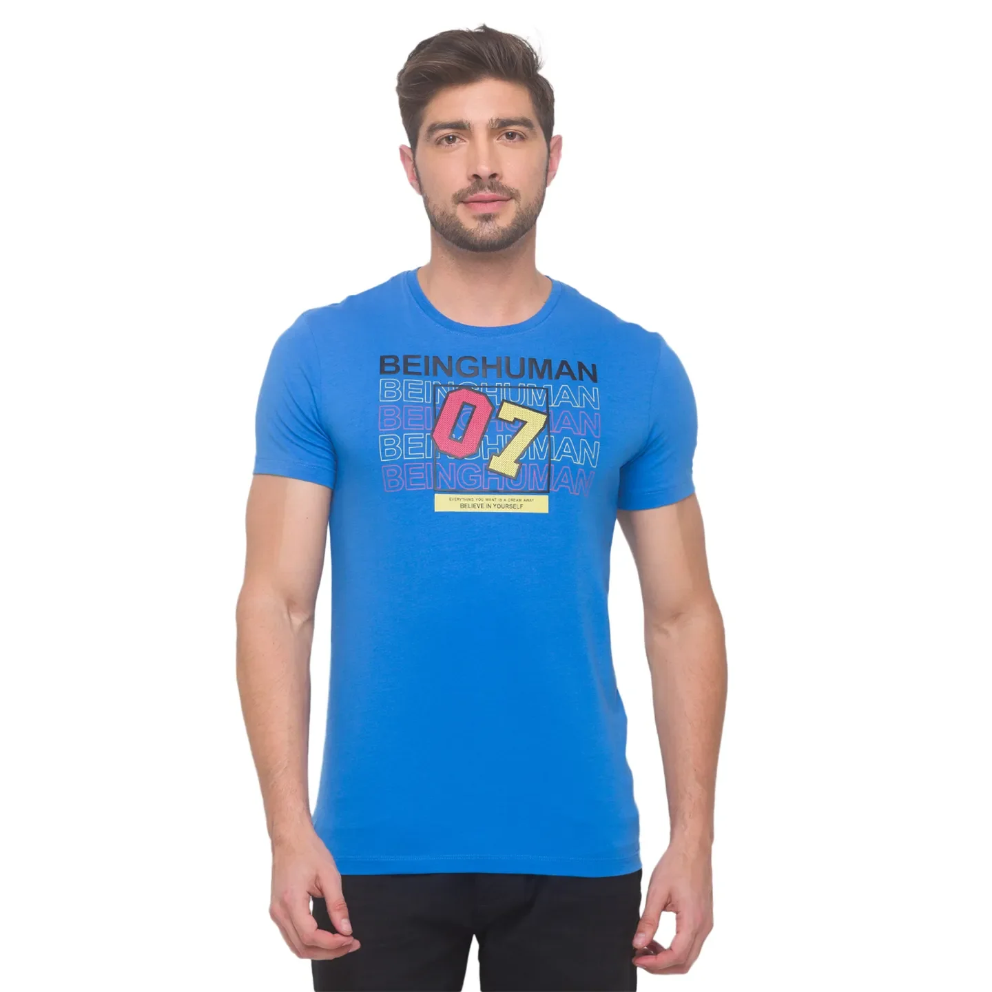 Blue Regular Fit Round Neck Men's T-Shirt by Being Human Clothing