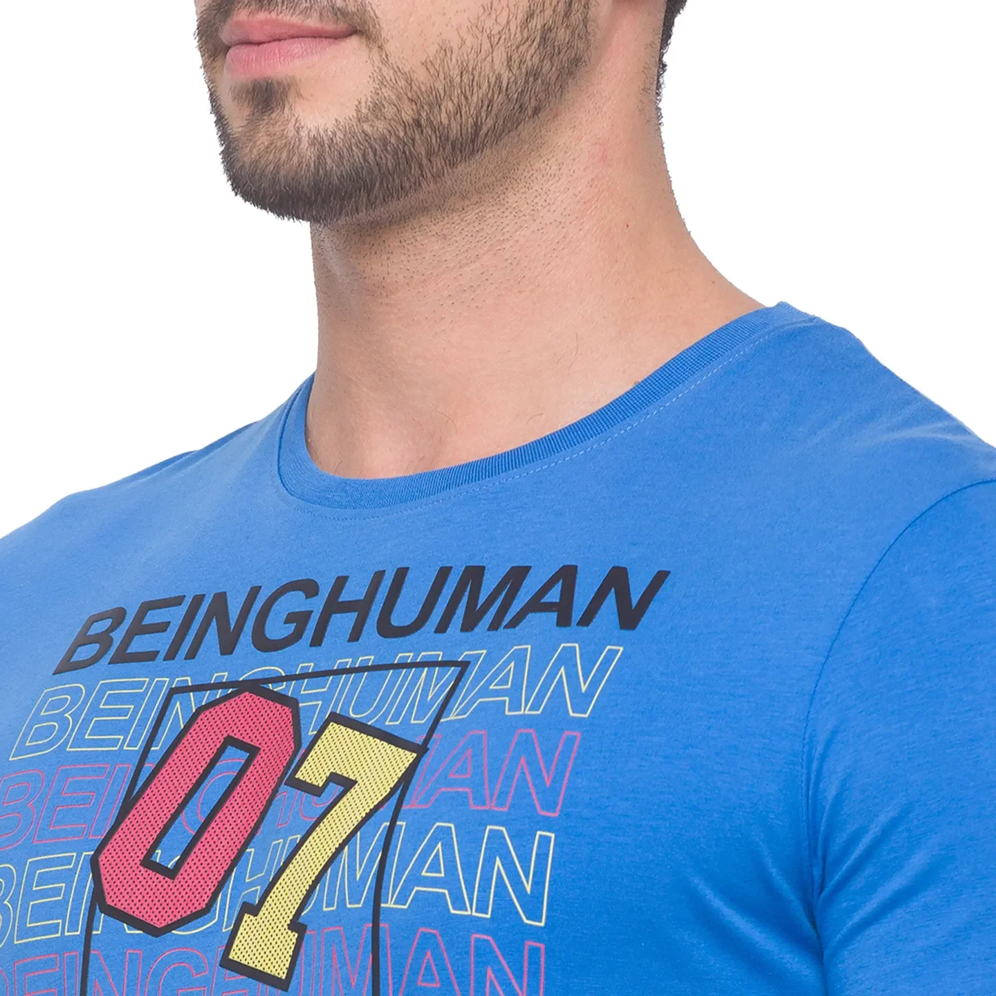 Blue Regular Fit Round Neck Men's T-Shirt by Being Human Clothing - Image 4