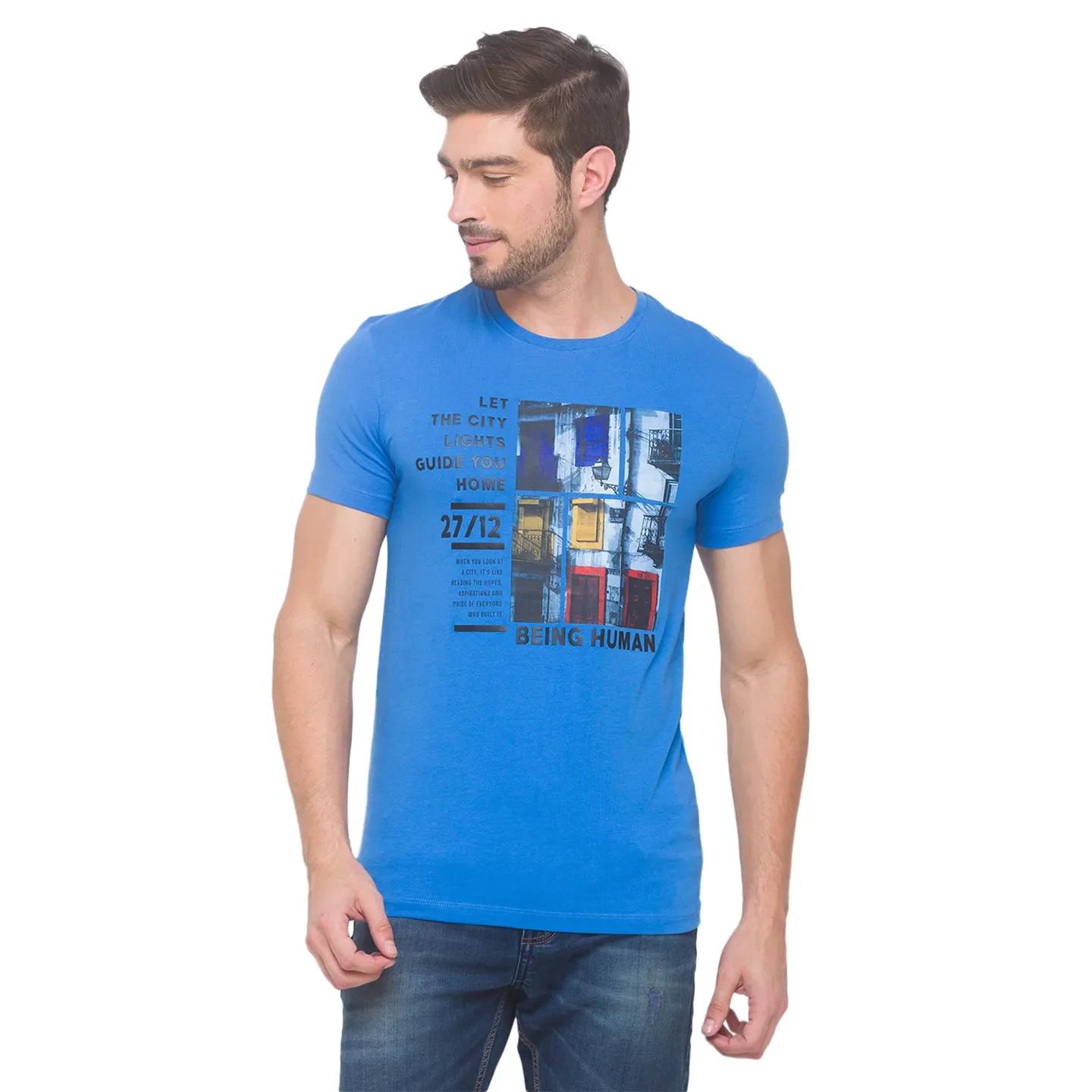 Blue Regular Fit Round Neck Men's T-Shirt by Being Human Clothing