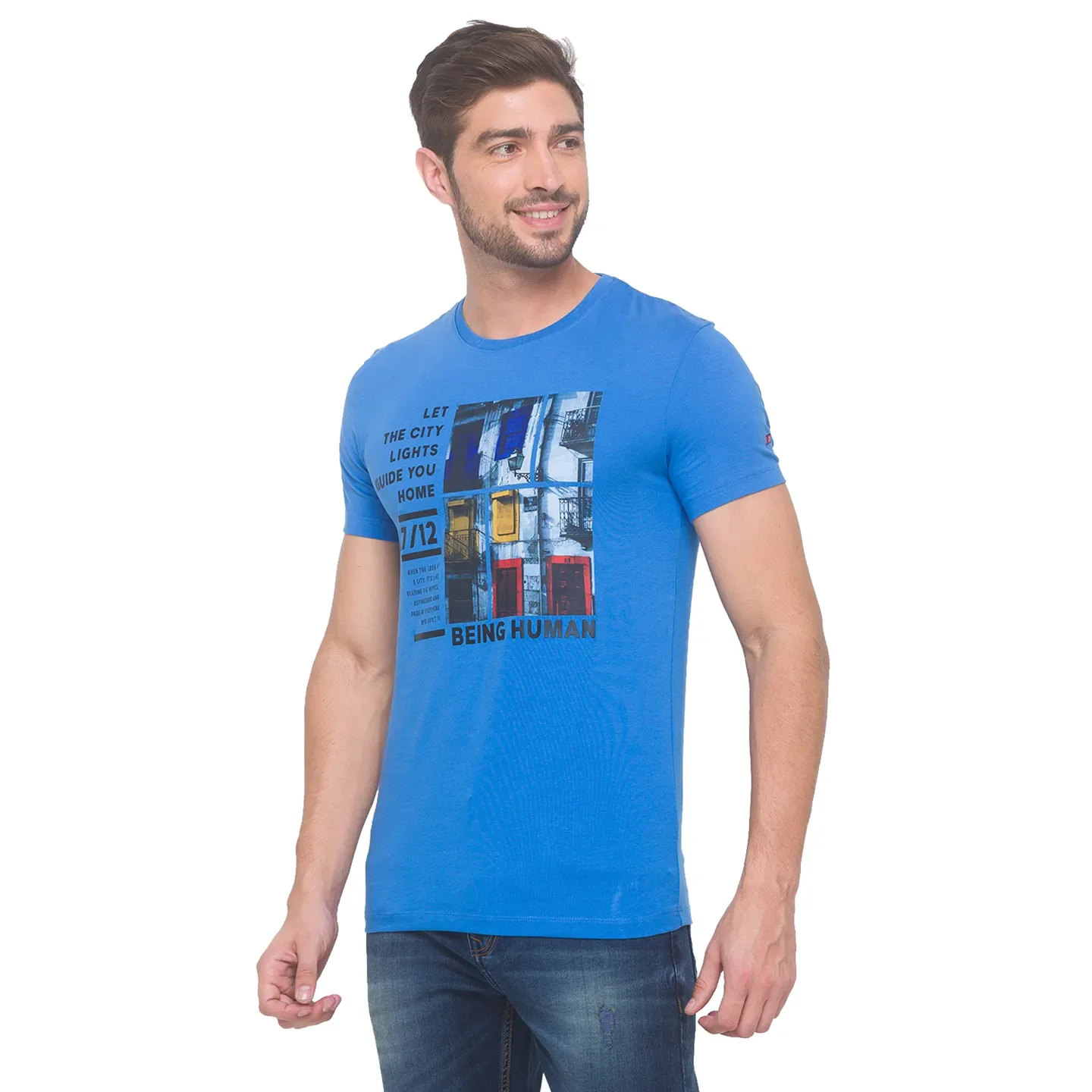 Blue Regular Fit Round Neck Men's T-Shirt by Being Human Clothing - Image 3
