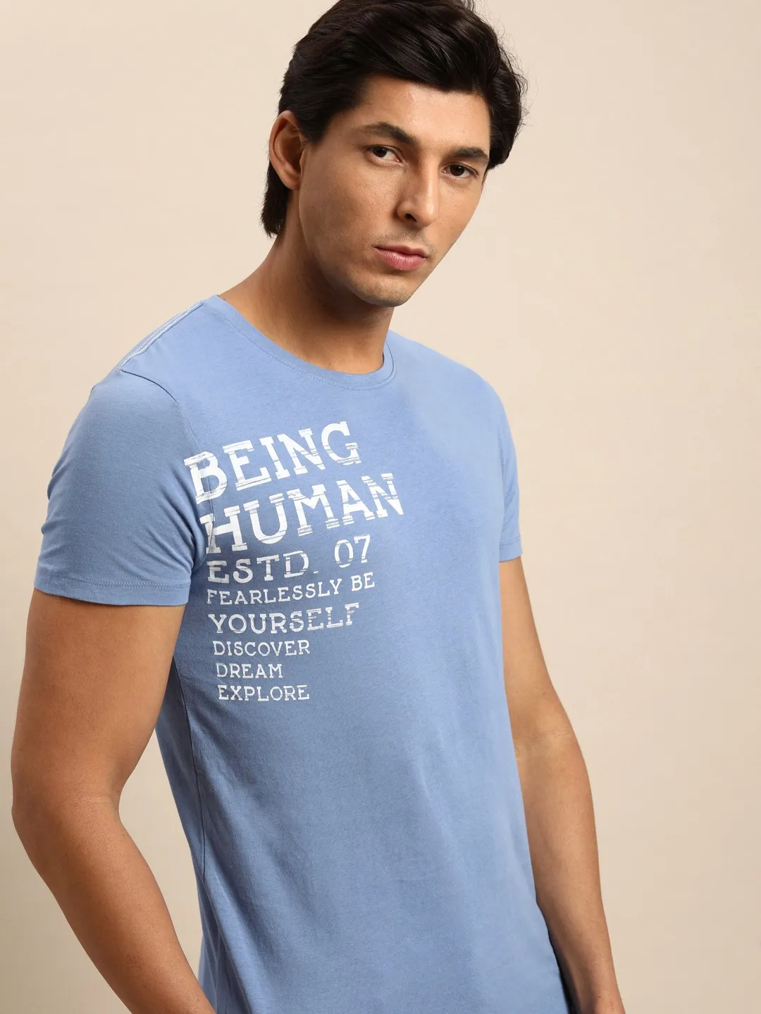 Blue Regular Fit Men's Short Sleeves T-Shirt by Being Human Clothing - Image 2
