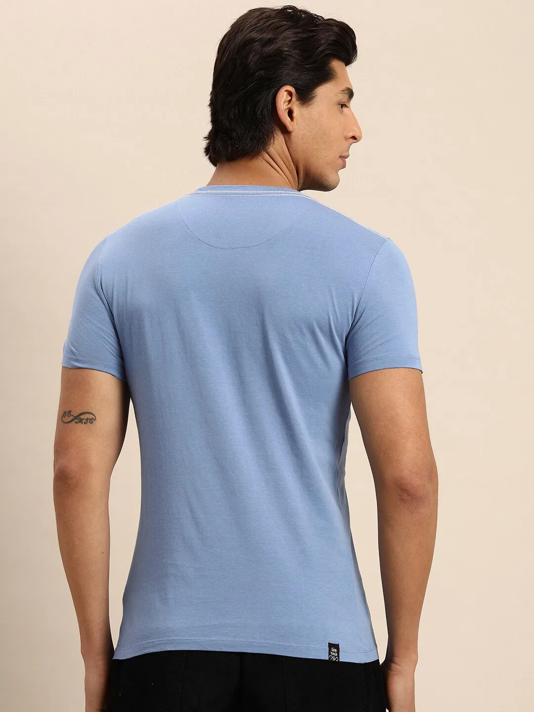 Blue Regular Fit Men's Short Sleeves T-Shirt by Being Human Clothing - Image 3