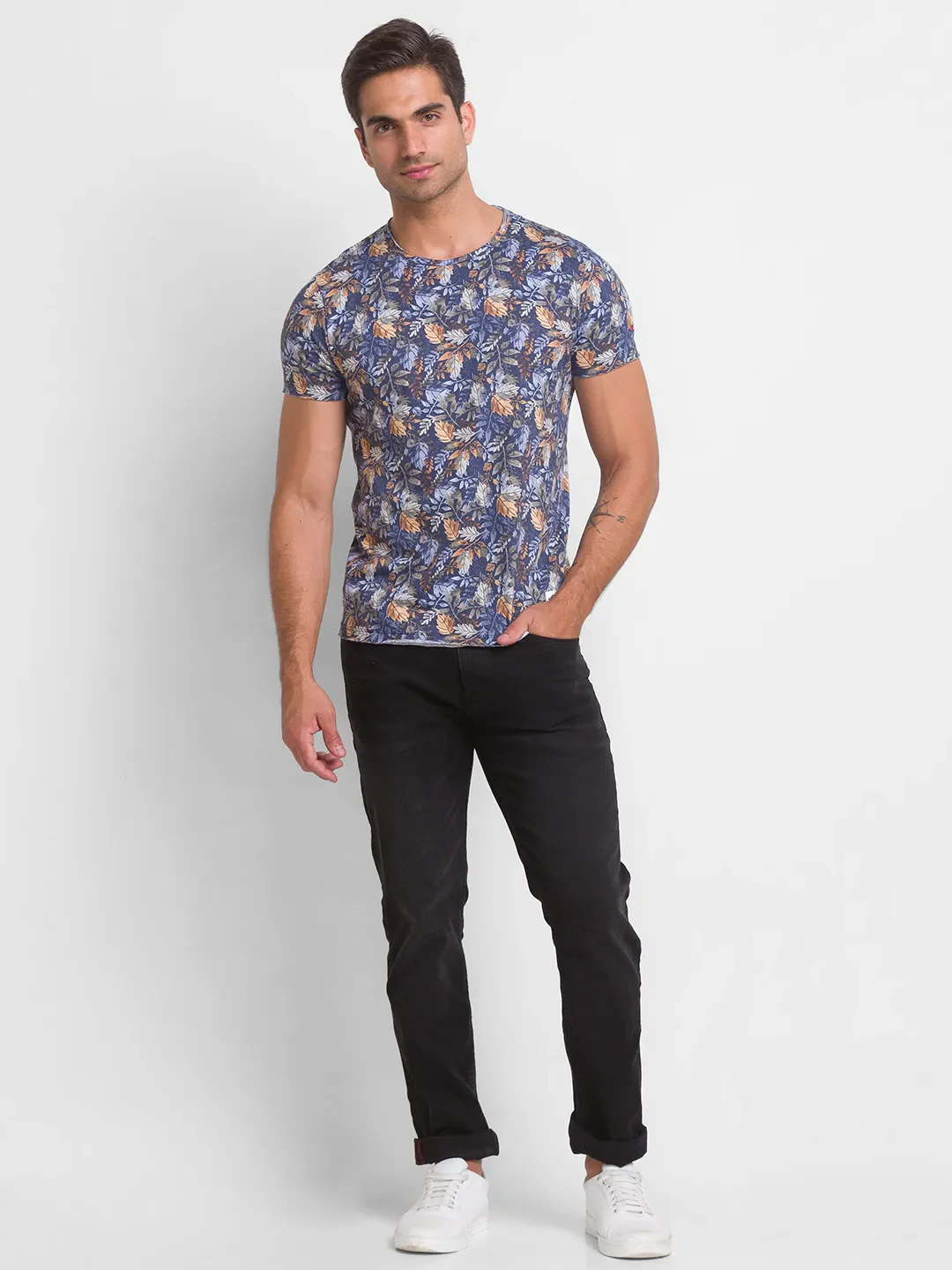 Blue Regular Fit Men's Short Sleeves T-Shirt by Being Human Clothing - Image 5