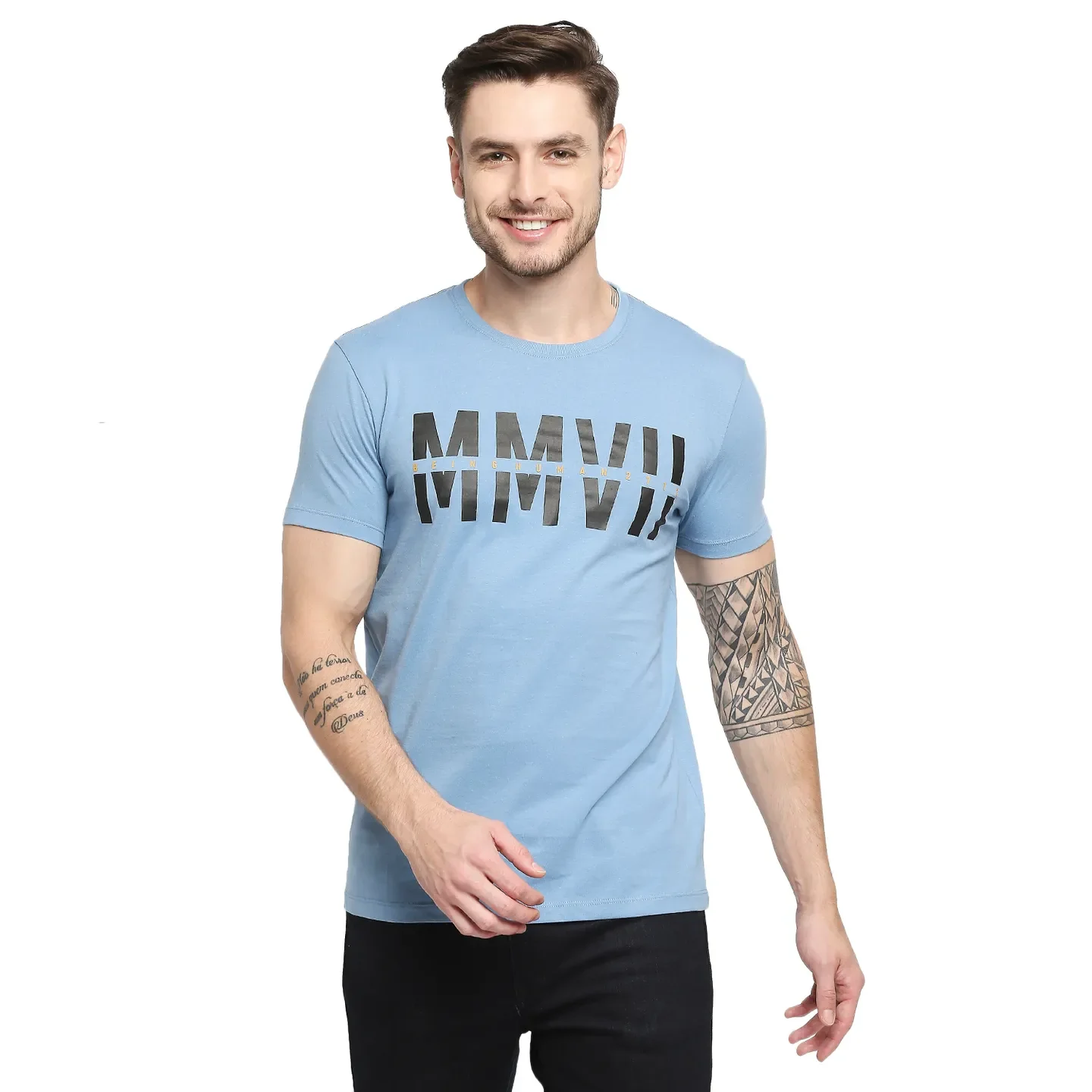 Blue Regular Fit Men's Short Sleeves T-Shirt by Being Human Clothing