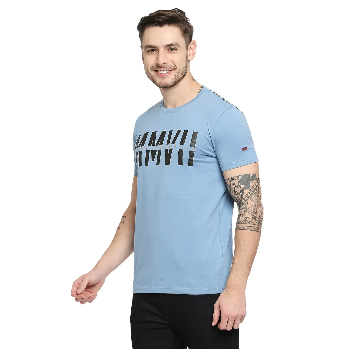 Blue Regular Fit Men's Short Sleeves T-Shirt by Being Human Clothing - Image 3