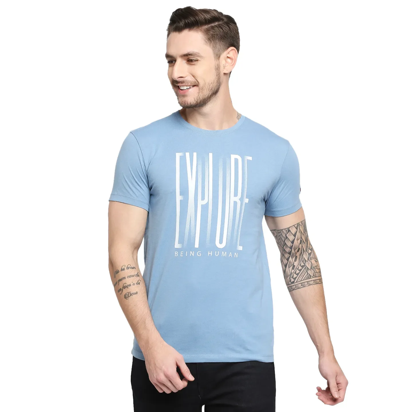 Blue Regular Fit Men's Short Sleeves T-Shirt by Being Human Clothing