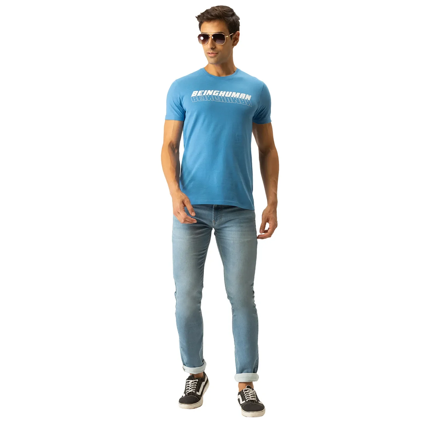 Blue Regular Fit Men's Short Sleeves T-Shirt by Being Human Clothing - Image 5