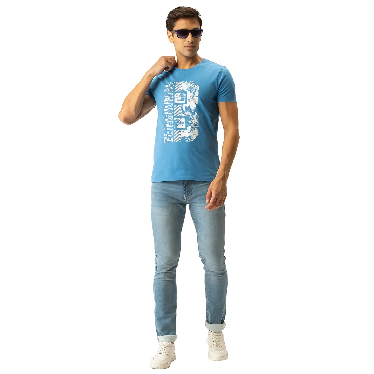 Blue Regular Fit Men's Short Sleeves T-Shirt by Being Human Clothing - Image 5