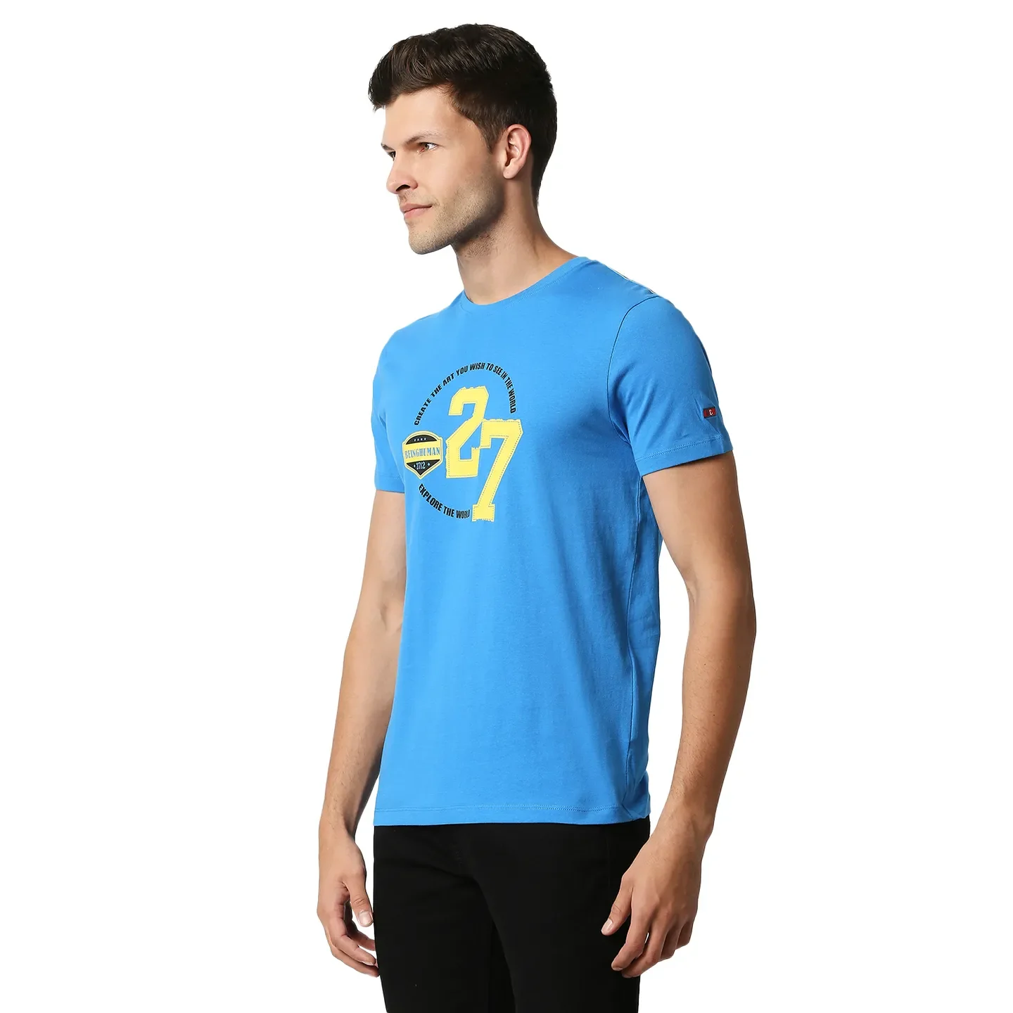 Blue Regular Fit Round Neck Men's T-Shirt by Being Human Clothing - Image 2