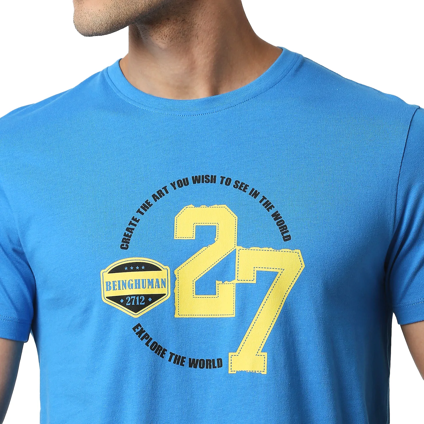 Blue Regular Fit Round Neck Men's T-Shirt by Being Human Clothing - Image 5