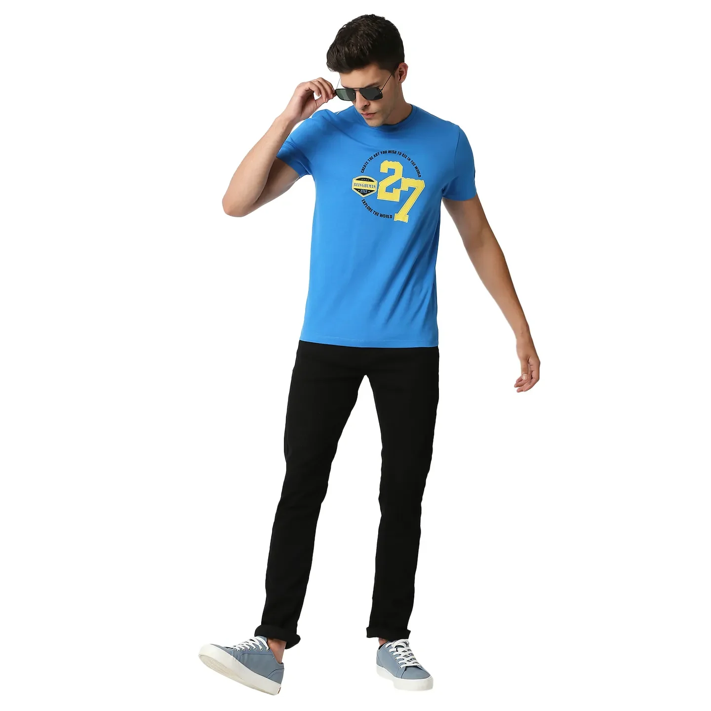 Blue Regular Fit Round Neck Men's T-Shirt by Being Human Clothing - Image 6