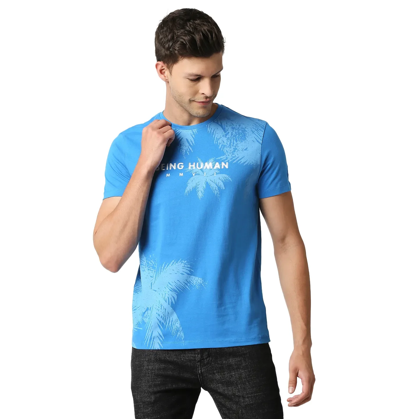 Blue Regular Fit Men's Short Sleeves T-Shirt by Being Human Clothing