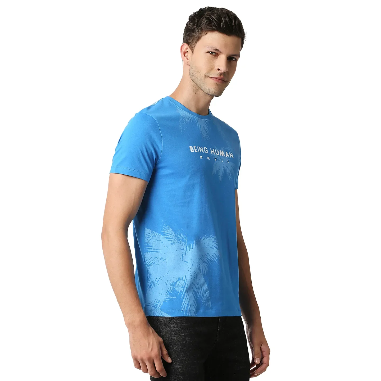 Blue Regular Fit Men's Short Sleeves T-Shirt by Being Human Clothing - Image 3