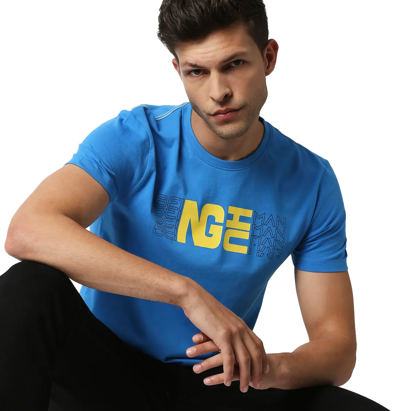 Blue Regular Fit Men's Short Sleeves T-Shirt by Being Human Clothing - Image 6