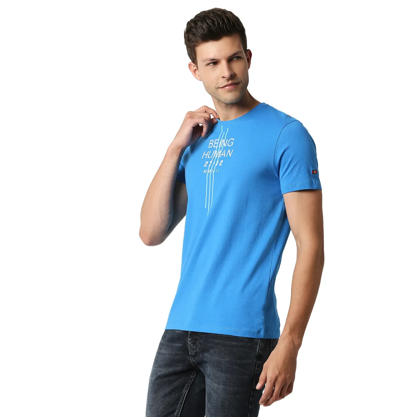 Blue Regular Fit Men's Short Sleeves T-Shirt by Being Human Clothing - Image 2