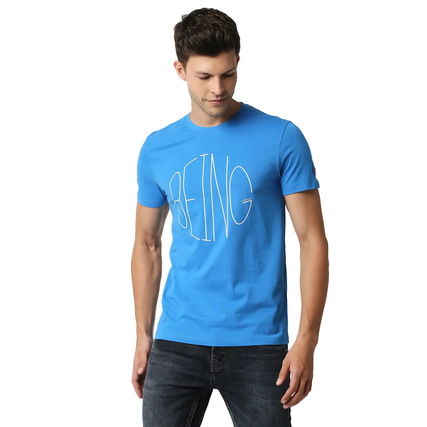 Blue Regular Fit Men's Short Sleeves T-Shirt by Being Human Clothing