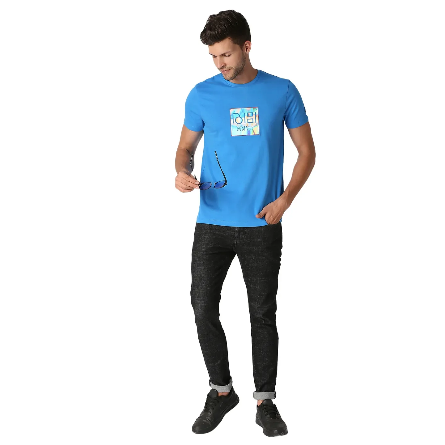 Blue Regular Fit Round Neck Men's T-Shirt by Being Human Clothing - Image 6