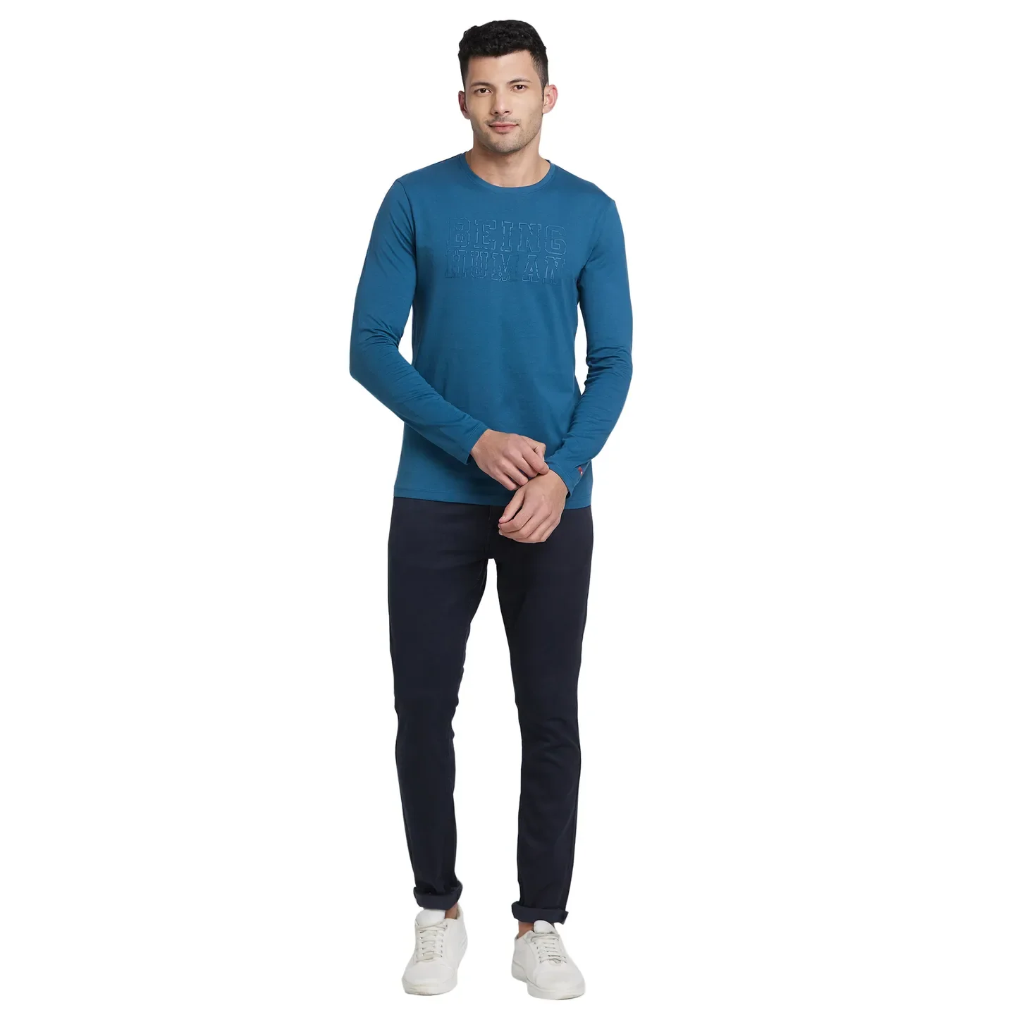 Blue Regular Fit Men's Long Sleeves T-Shirt by Being Human Clothing - Image 5